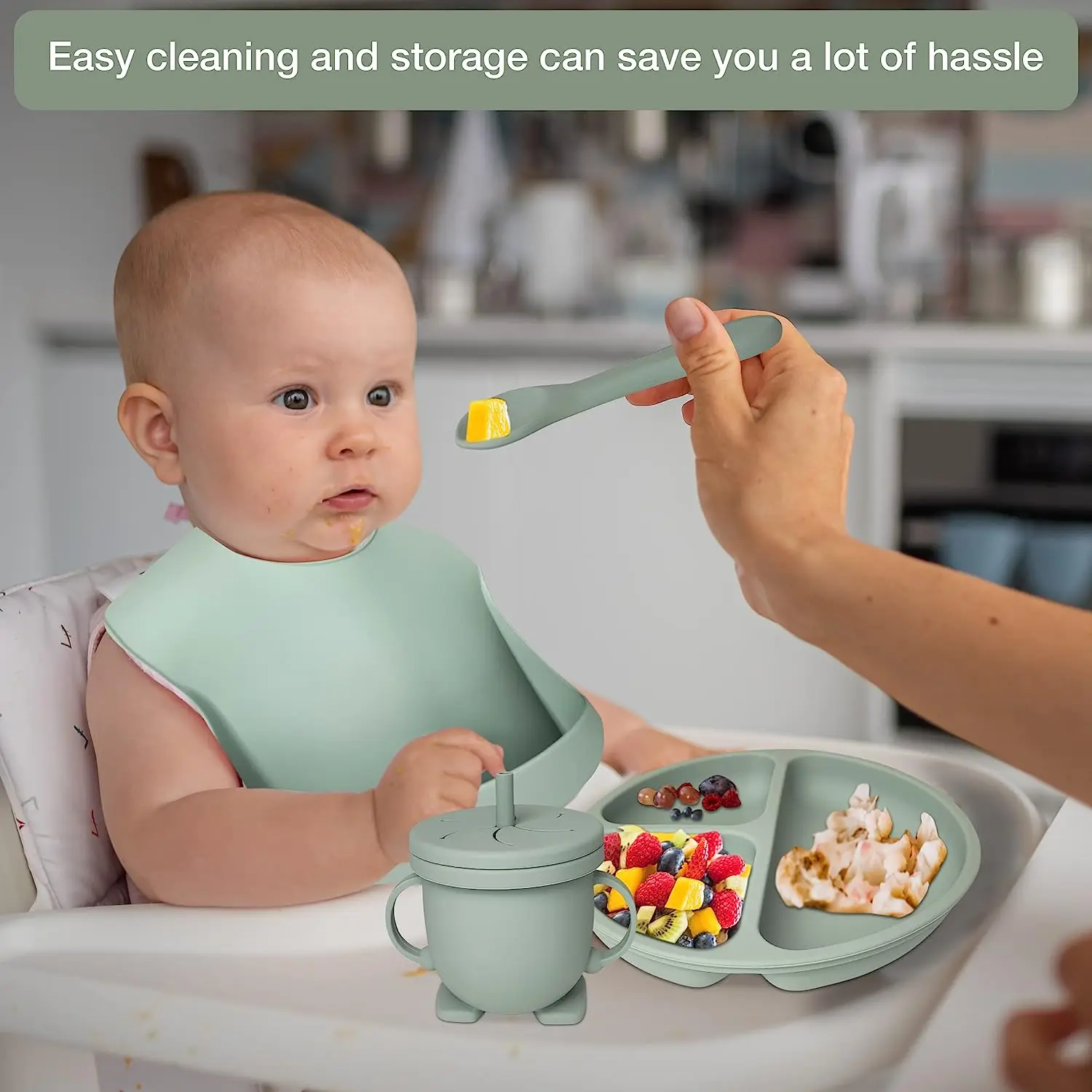 High quality Kids Cutlery Set Spoon Fork Plate Bib Baby Feeding Nursing Silicone Baby Suction Bowl 2023