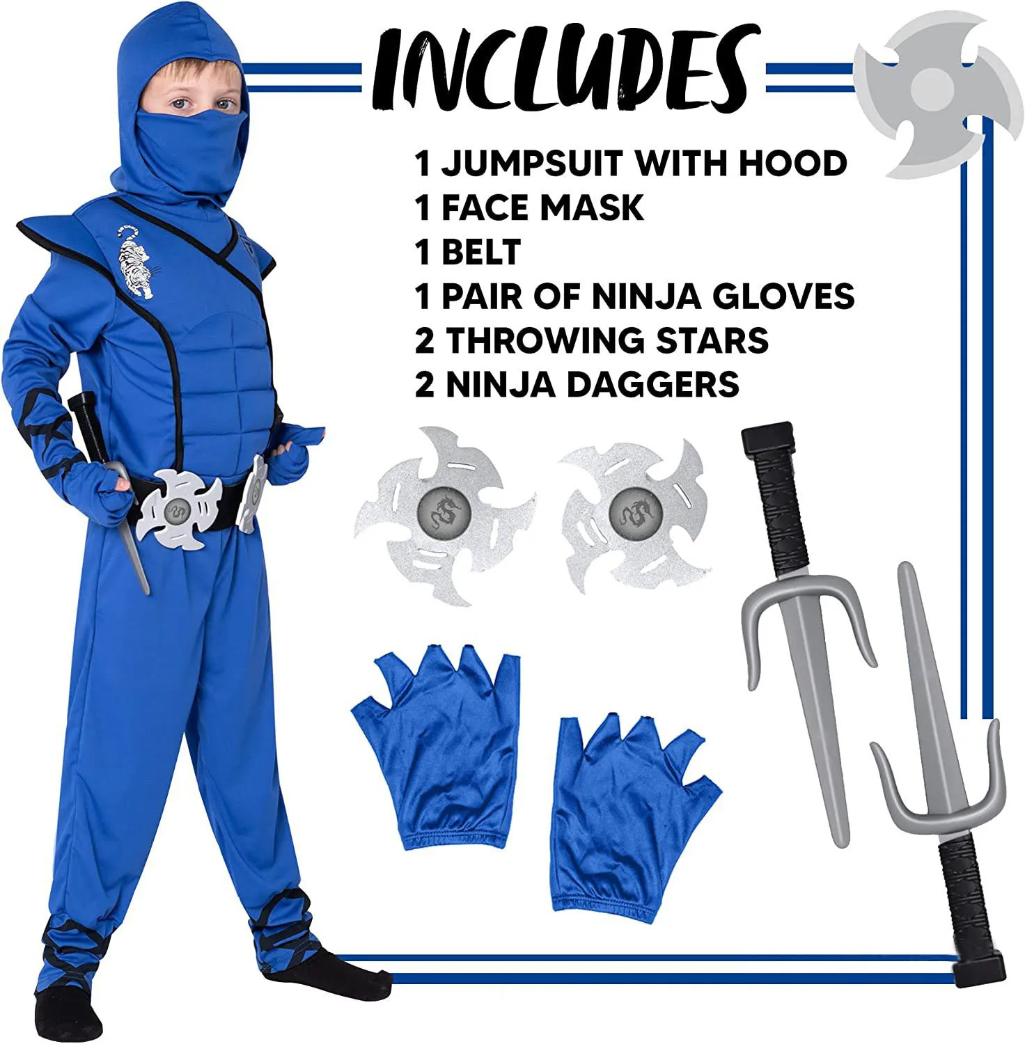5-15Y Ninja Costume Kids Boy Costume Deluxe Dragon Ninja Muscle Outfit Set Dress Up for Party M3607