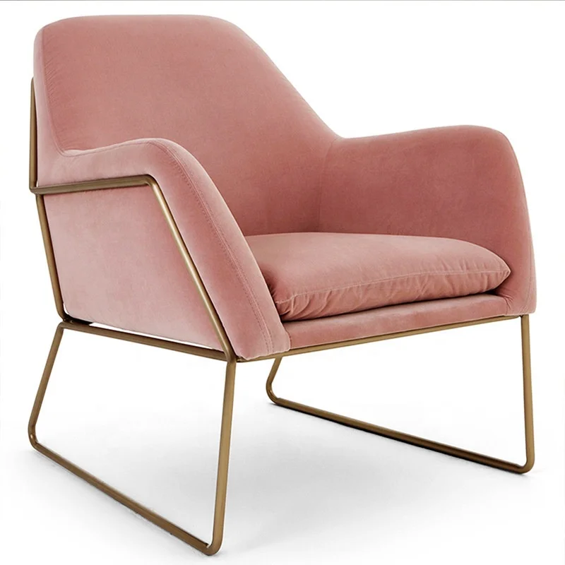 
Luxury Leisure Modern Metal Frame Living Room Accent Pink Reception Chairs Velvet Fabric Lounge Chair 