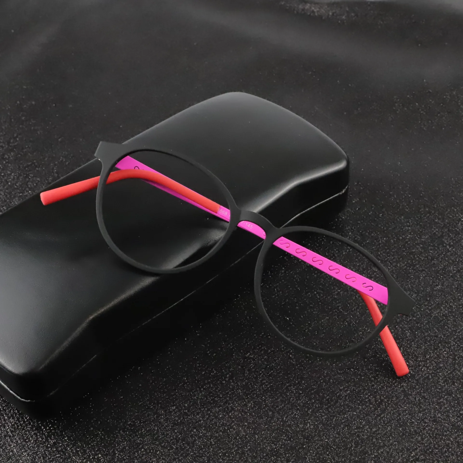  New retro round frame titanium light elastic paint texture
