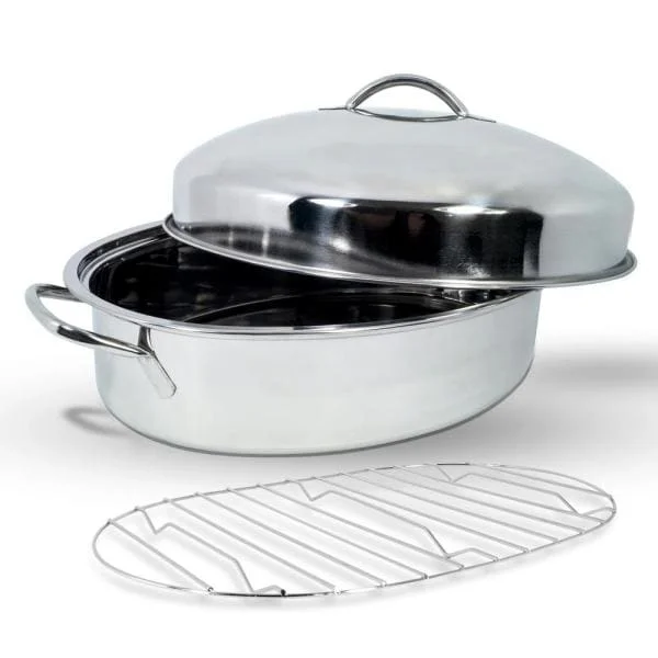 High dome chicken roaster stainless steel Oval grill roasting pan with Roadting Rack