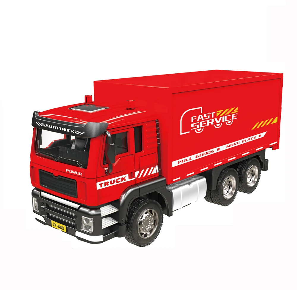 Customized logo 1:24 light sound metal cargo container truck toy Diecast alloy Big Red transport truck courier car toy model