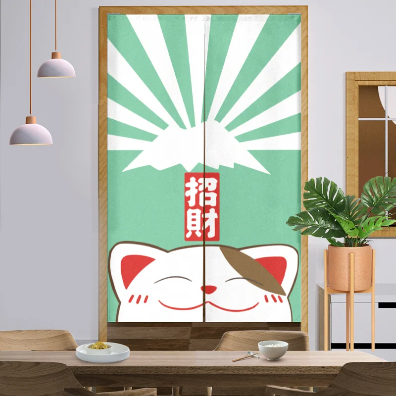 Lucky Cat Noren Japanese Curtain Entrance Feng Shui Door Curtain Kitchen Animal Family Printed Knitted Spring Cotton Linen 50pcs