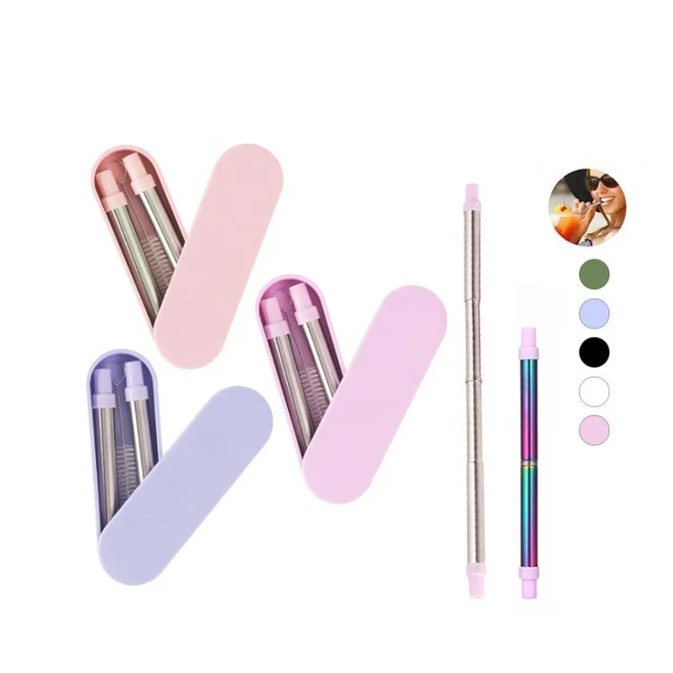 Экологически чистые портативные многоразовые Телескопические Складные легко моющиеся питьевые соломинки из нержавеющей стали без БФА