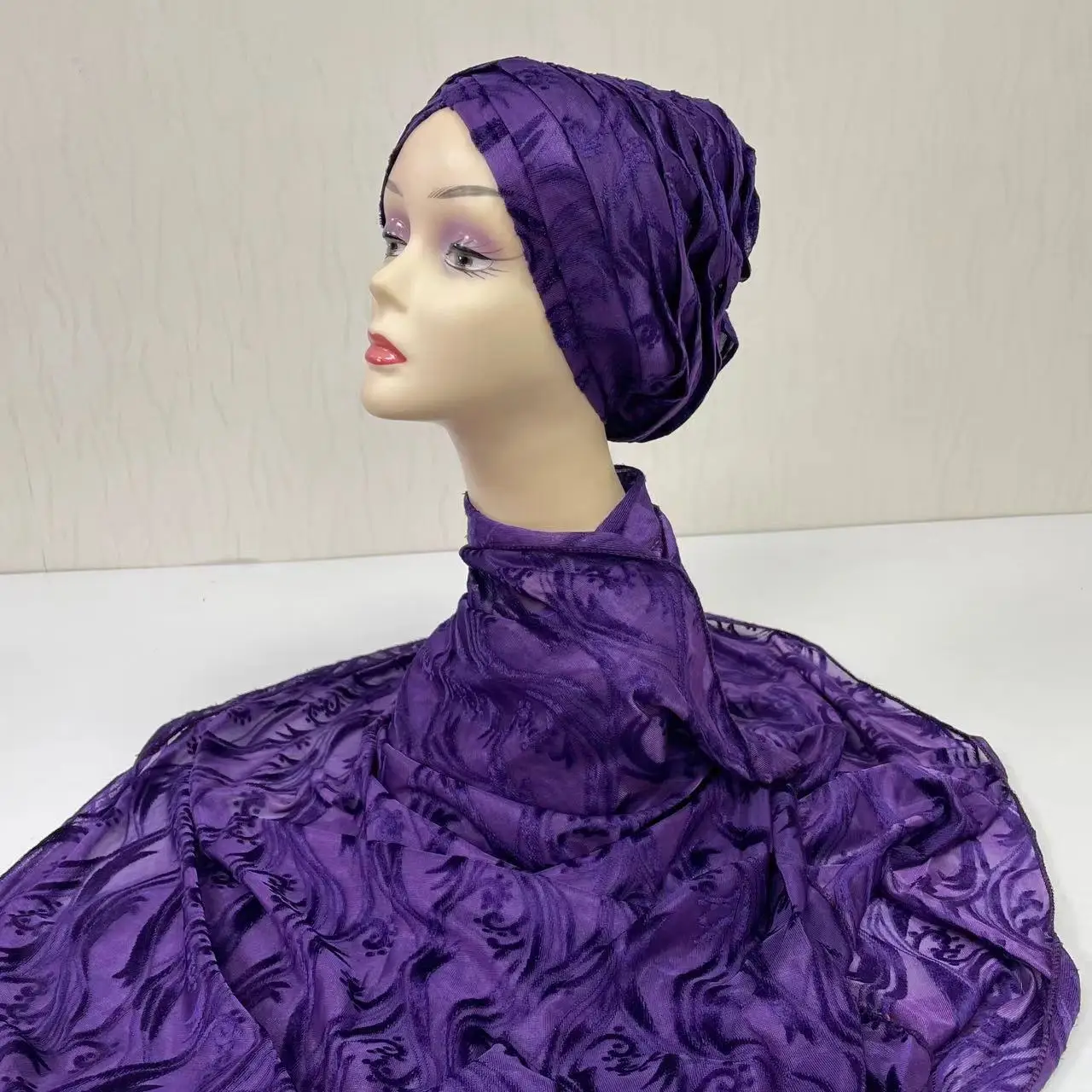 MS-2141 2024 new arrival 100% Cotton Hijab Dubai African Headscarf Prayer Shawls  Embroidery  lace Scarfs Ramadan Party Outfits