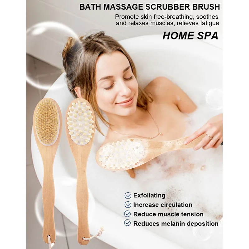 Ergonomically Shower Back Cleaning Scrubber Washing Long Boar Nylon Stiff Bristle Bath Exfoliating Massager Body Brushes For Men