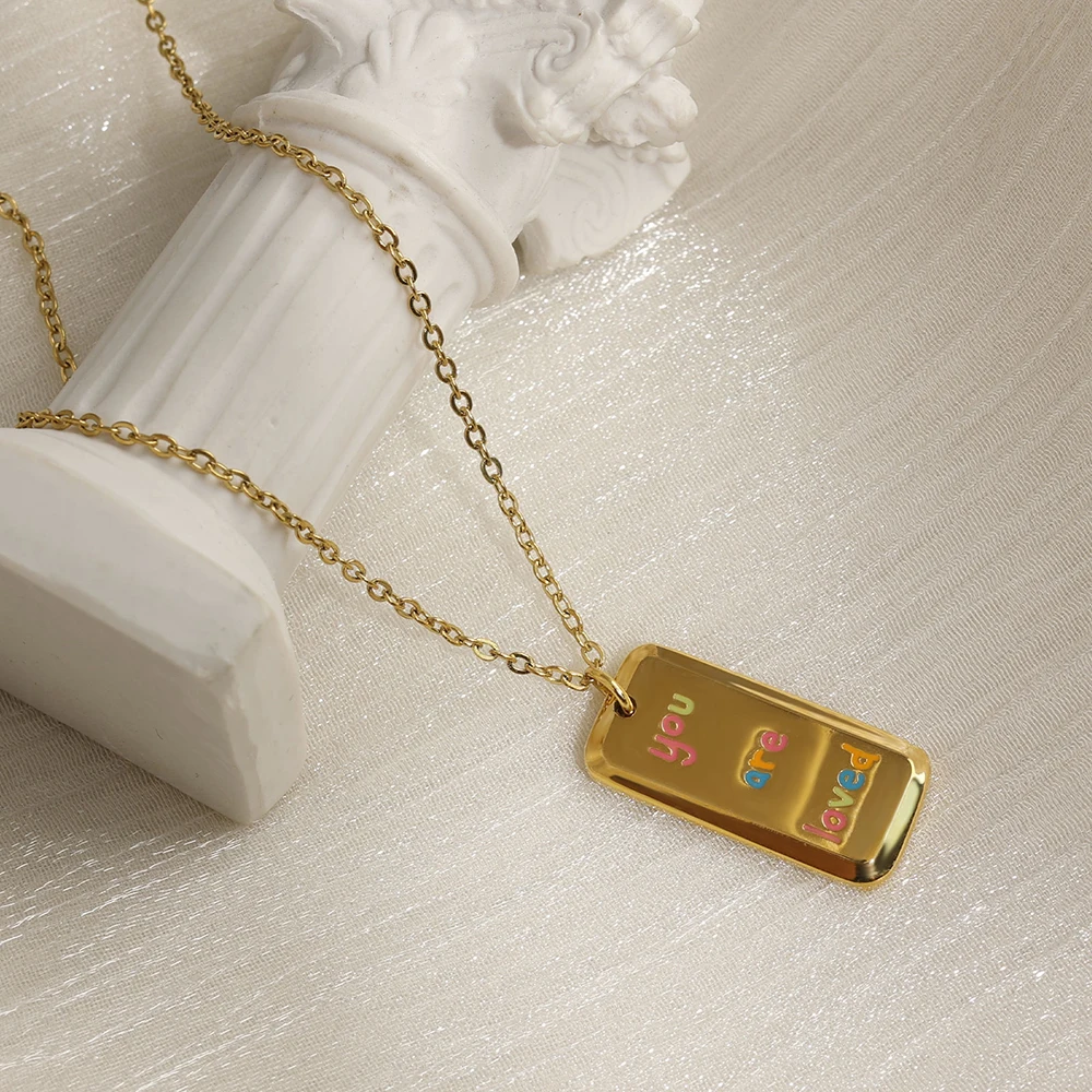 2024 High Quality Stainless Steel Gold Plated Geometric Epoxy Necklace Fashionable Brand Pendant Chains for Jewelry Wholesale