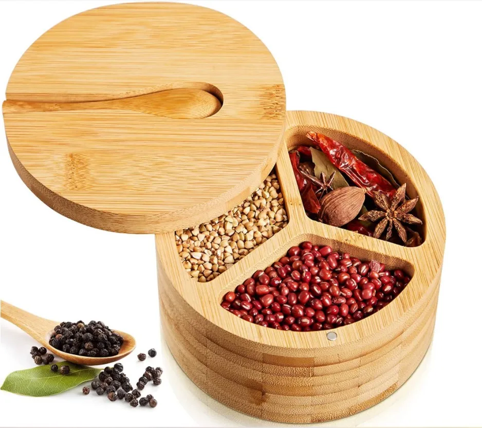 Bamboo Spice Jar Organizer With Bamboo Lid And Bamboo Spoon Spice Jar Set