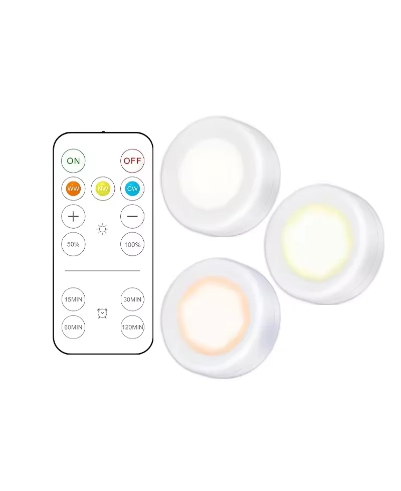 LED Puck Lights Battery Under Counter Lights with Wireless Remote Controls for Kitchen T025