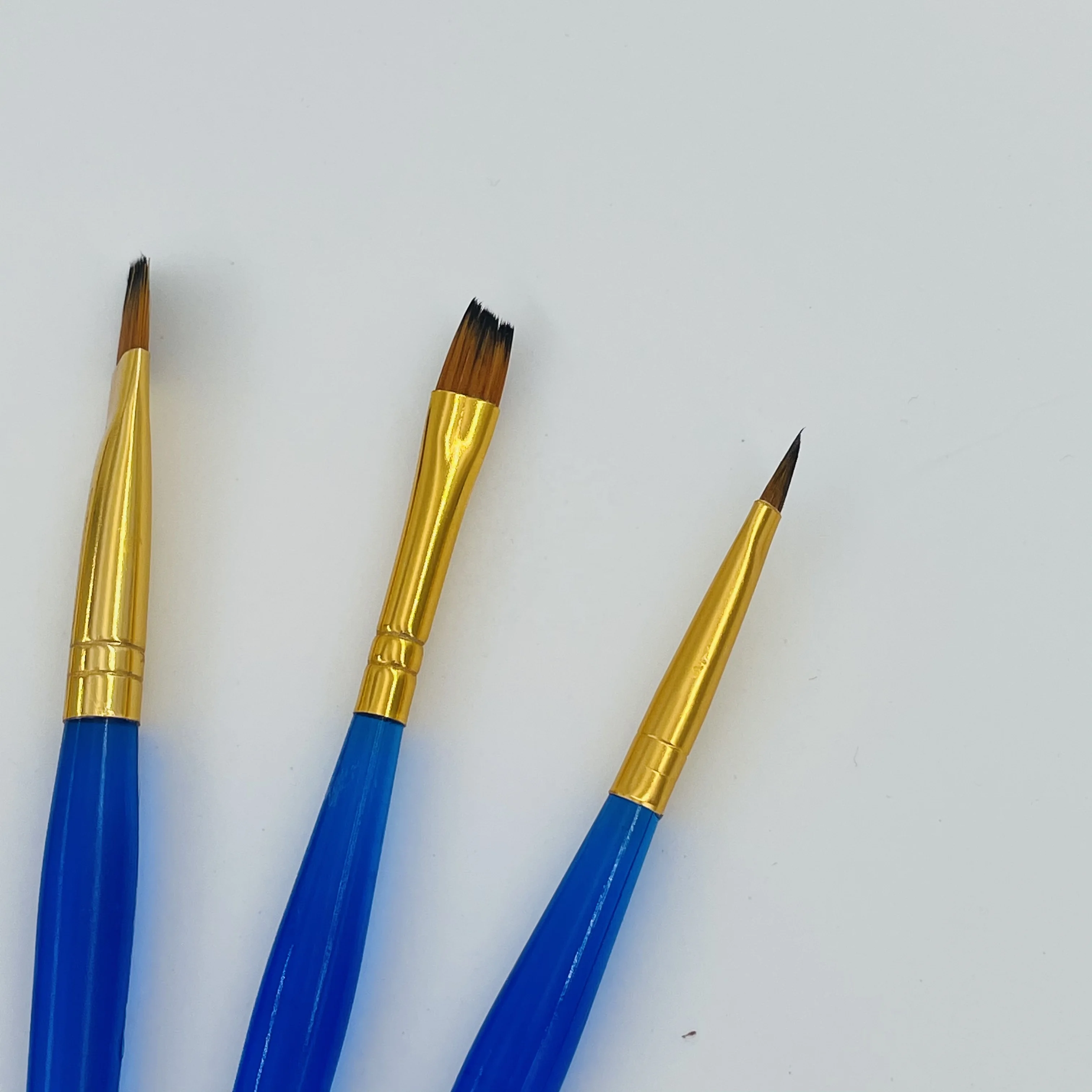 custom logo 5pcs promotional blue plastic handle golden aluminum tube tiger color nylon hair artist watercolor paint brush set
