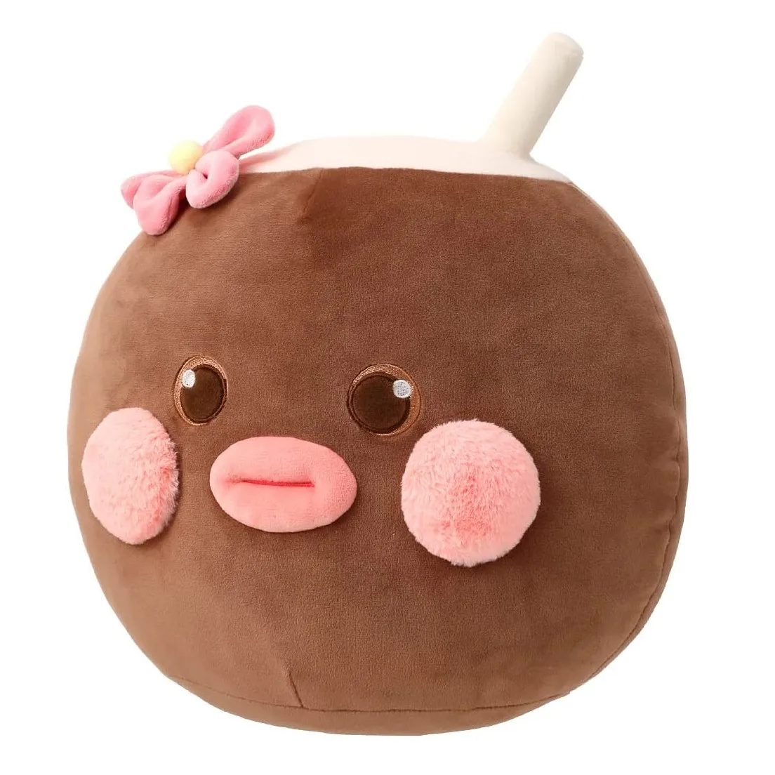 wholesale customized brown milk tea pillow soft hug figurine stuffed plush doll with pink cheek