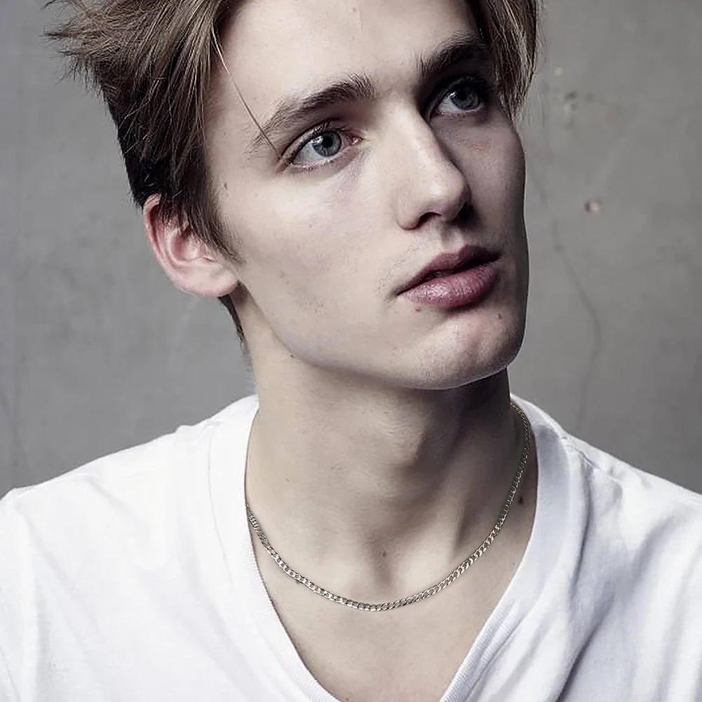 RINNTIN SC60-3 Solid 18K Gold Over 925 Sterling Silver Italian 3mm Diamond Cut Cuban Link Curb Chain Necklace for Women Men