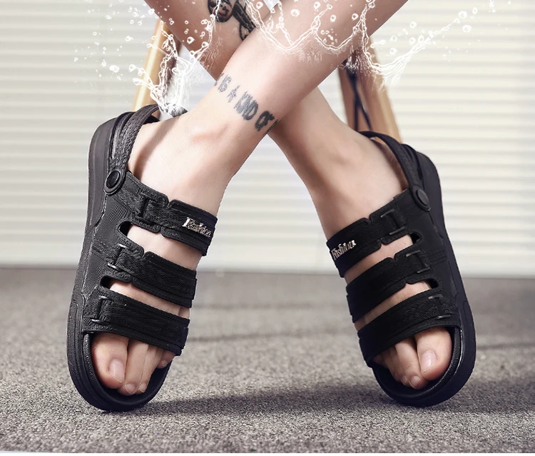 factory beach EVA  men jelly clog shoes men casual sandals Pure black clogs shoes