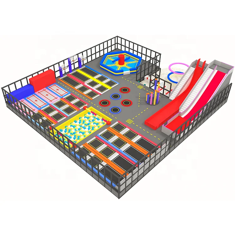Professional Indoor Air Trampoline Park Kids With Colorful Slide Foam Pit Trampoline Parks Indoor