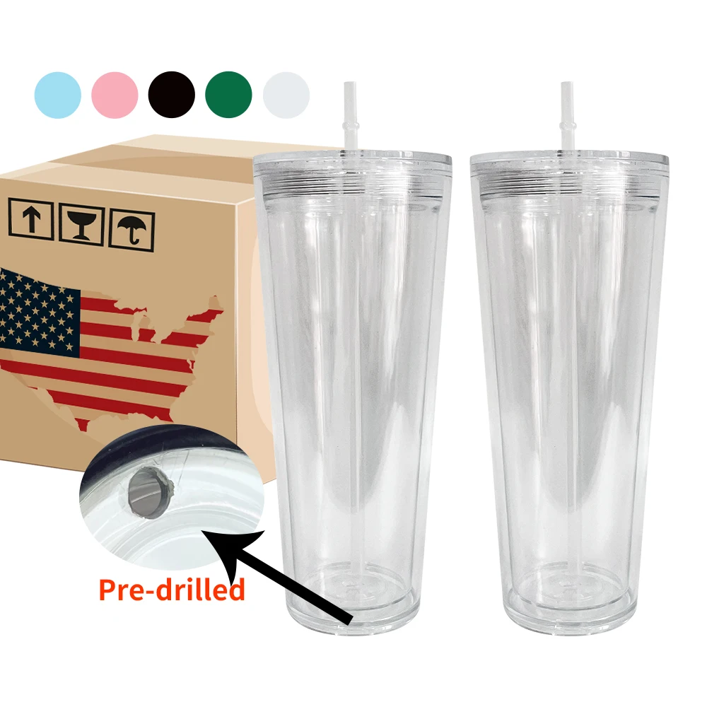 USA warehouse free shipping wholesale transparent 24oz snow globe tumbler suitable for vinyl reusable cups with lids and straws