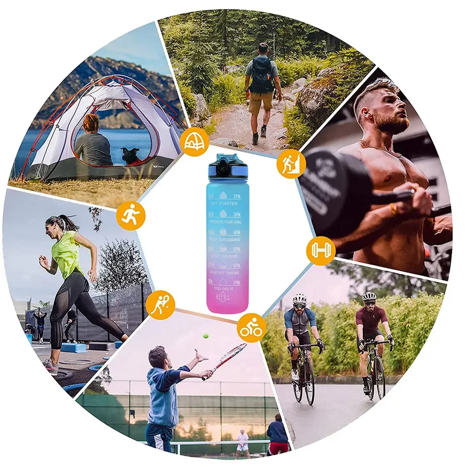 Best Selling Sports Bottle Water 1L BPA Free Fitness Water Bottle Tritan Motivational Water Bottle With Time Marker and Straw