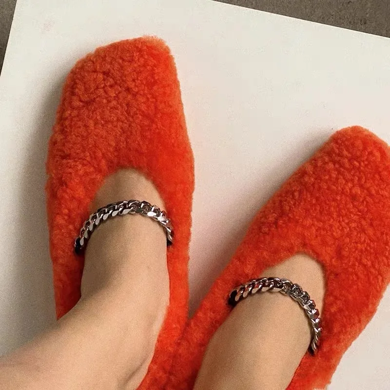 
Flat-heel for Ladies Real Lambs wool Fur Shoes Women Fashion Outdoor For four seasons 