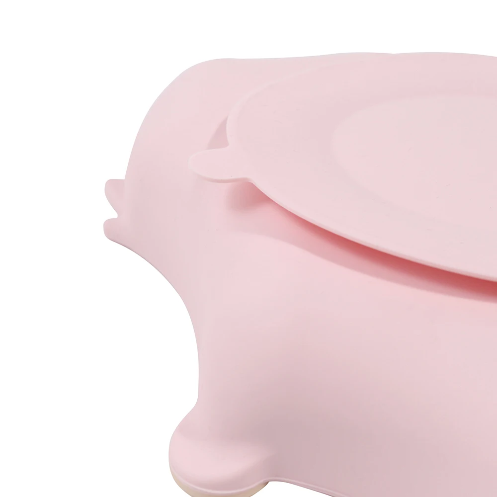 Fox Shape Spill-proof Silicone Cartoon Style Portion Plate Diet Training Baby Feeding Divided Plate Silicone Tableware Set