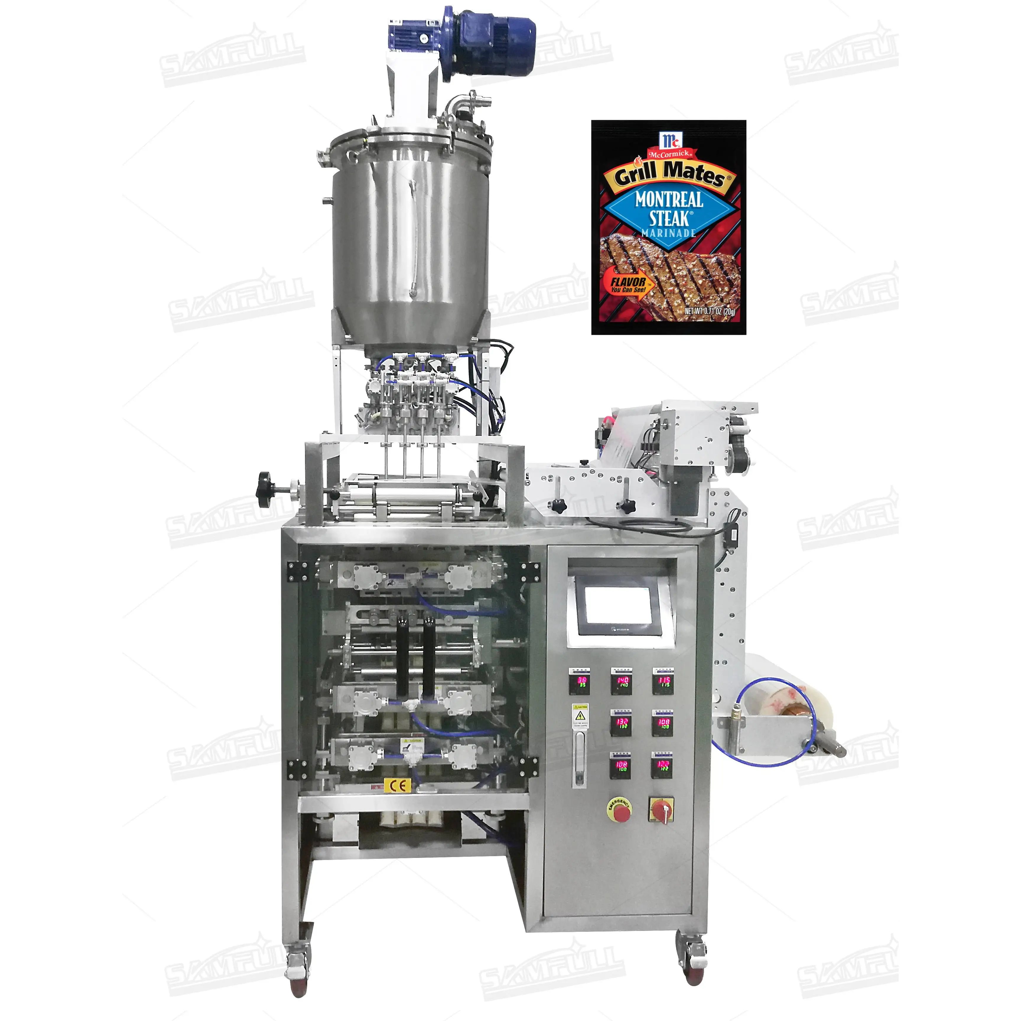 Automatic lamb lamb chop steak chicken marinade filling machine 4 side seal liquid stick condiment multitrack packing machine