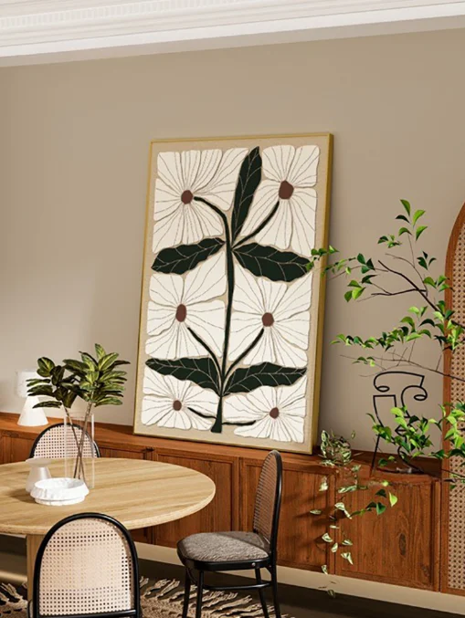 Modern Nordic Luxury 1pcs Handmade Golden Oil Canvas Crystal Porcelain Leaf Wood Glass Aluminum Framed Painting Living Hanging