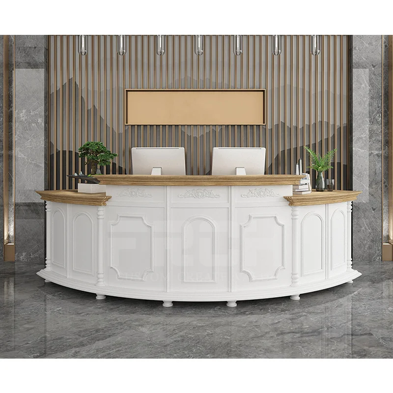 China Supply Retail  Elegant White Nordic U Shape Wooden Reception Counter Design Front Desk