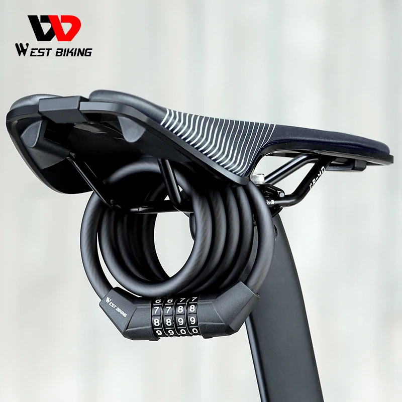 WEST BIKING Bike Lock Password Combination Bicycle Security Chain Lock Cycling Equipment MTB Anti-theft Steel Cable Lock