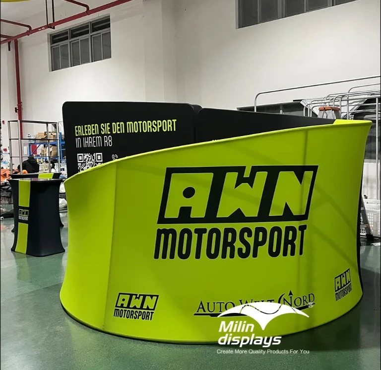 Curved Tension Fabric Trade Show Booths Shelf Display Stand Standard Expo Exhibition Booth Stall