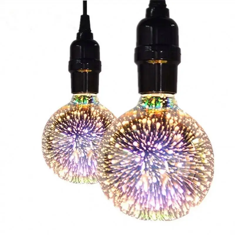 Home Lighting Christmas Decoration Colorful Diamond Shape E27 3D Glass LED Firework Bulb