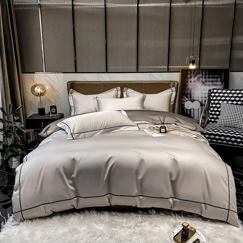 High Quality Luxury 60 Thread Count Long Staple 100% Cotton Comforter Duvet Cover Set Solid Color Luxury Bedding Set
