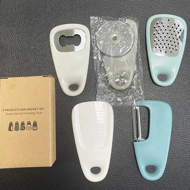 DG-9328 Grater Garlic Grinder Pizza Cutter Bottle Opener Vegetable Peeler Space Saving Cooking Tools 5 Piece Kitchen Gadget Set
