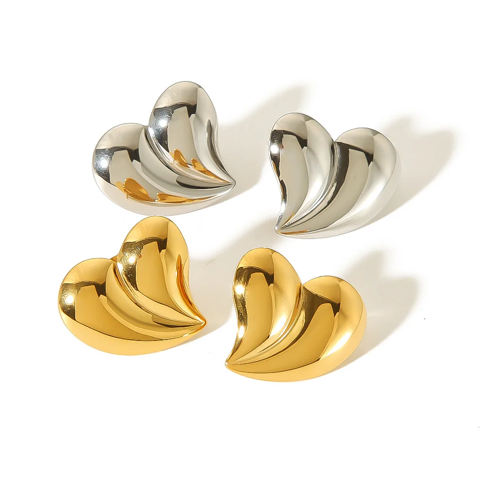 Minimalist Stainless Steel Heart Earrings Waterproof 18k Pvd Gold Plated Love Heart Stud Earrings For Women Gift