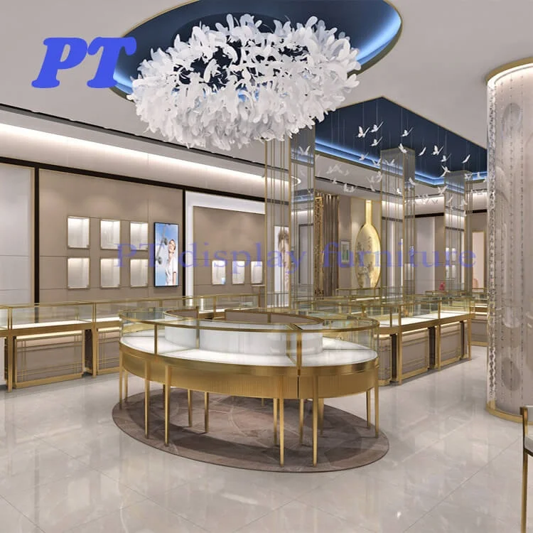 Custom Jewelry Shop Gold Showcase Counter Decor Jewelry Shop Interior Design