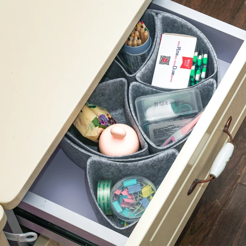 Multifunctional home organizer hard felt storage boxes round drawer organizer tray dividers bins