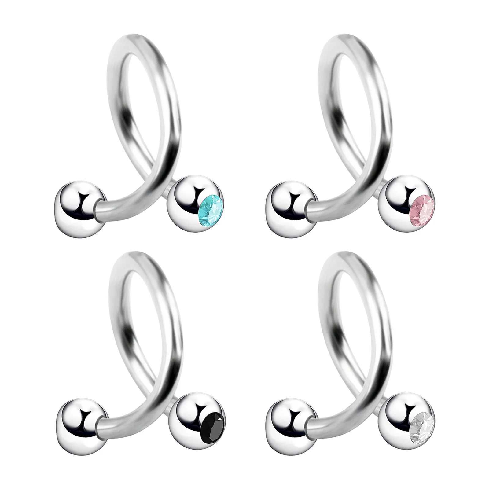 Stainless steel lip stud ear stud nose stud spiral ball color diamond piercing jewelry in stock