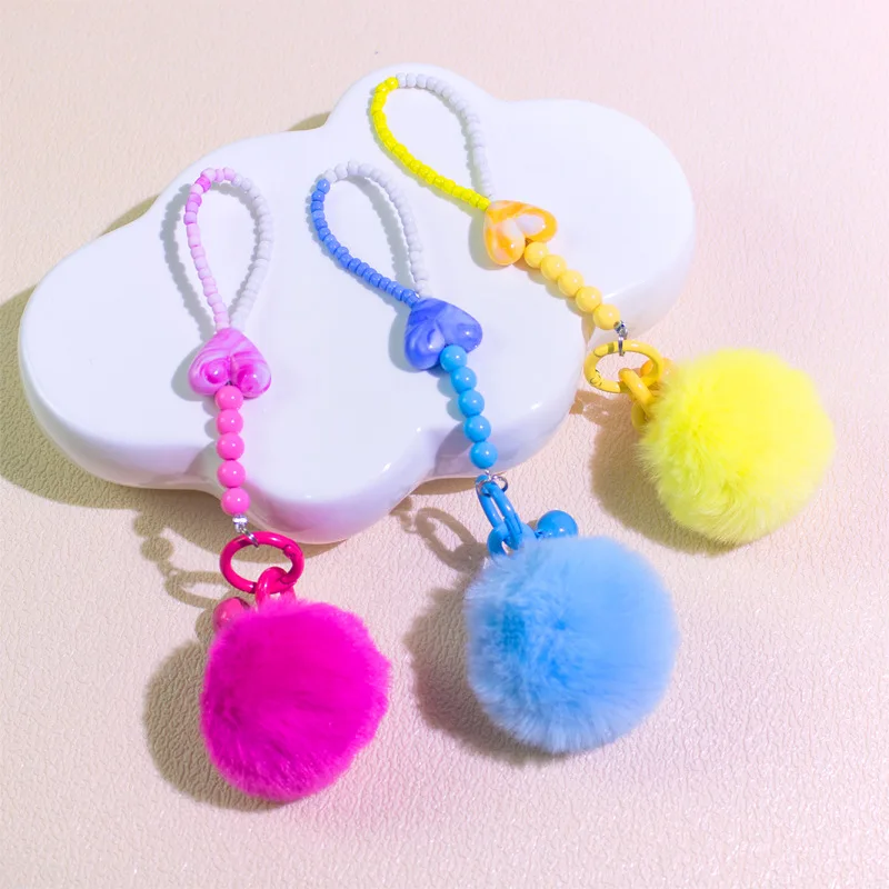 Wholesale Plush Keyring Toys Gifts Fur Hairy Ball Bag Chain Bag Pendant Women Girl Bag Charms Cars Accessory Pom Pom Keychain