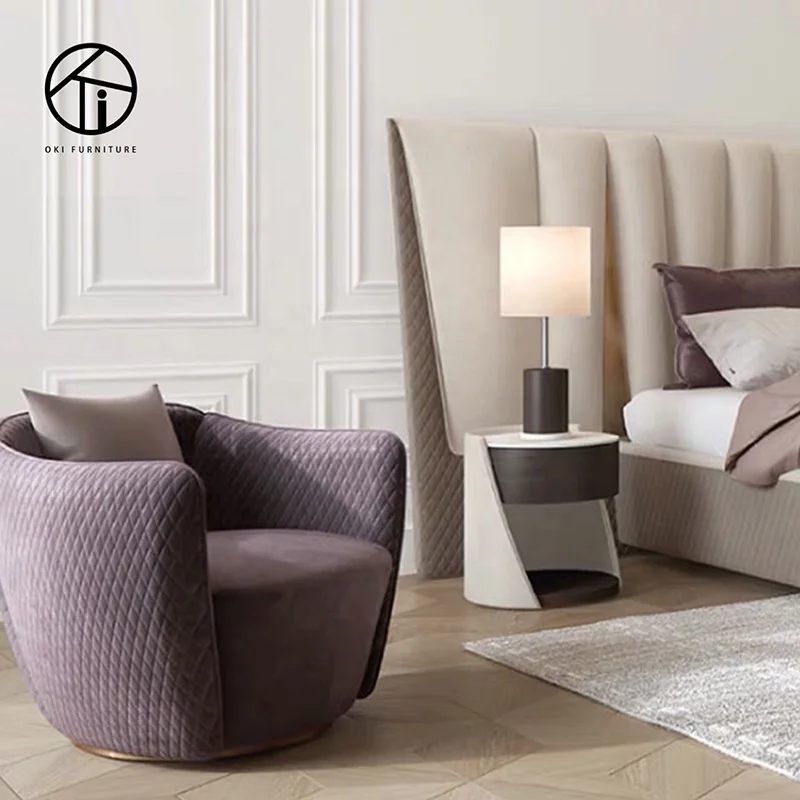 high end exclusive modern elegant living room furniture beautiful couch purple gold metal base leisure chairs single sofa