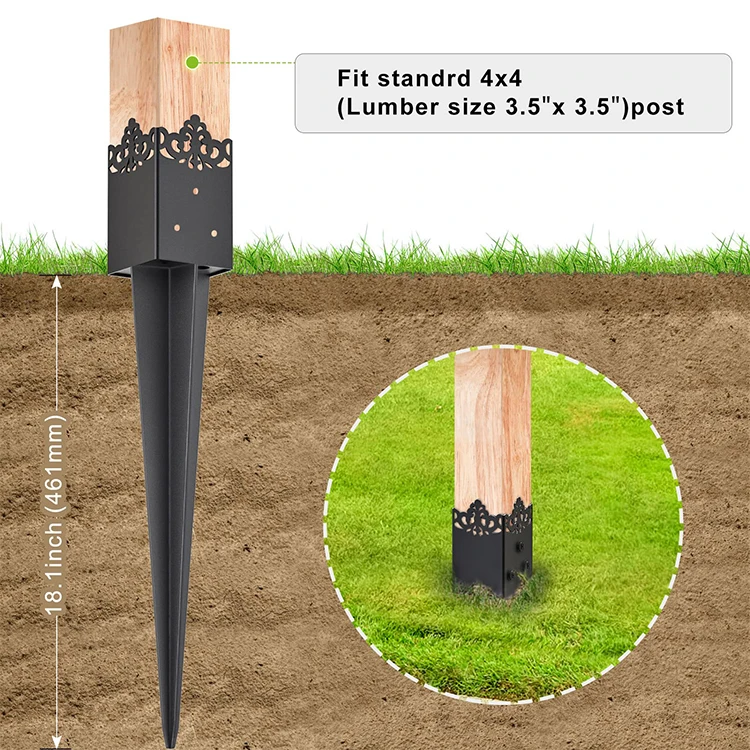 JH-Mech Posts Base Plates Customized Decorative Heavy Duty Outdoor Ground Spike Post Base for Mailbox Fence Stakes