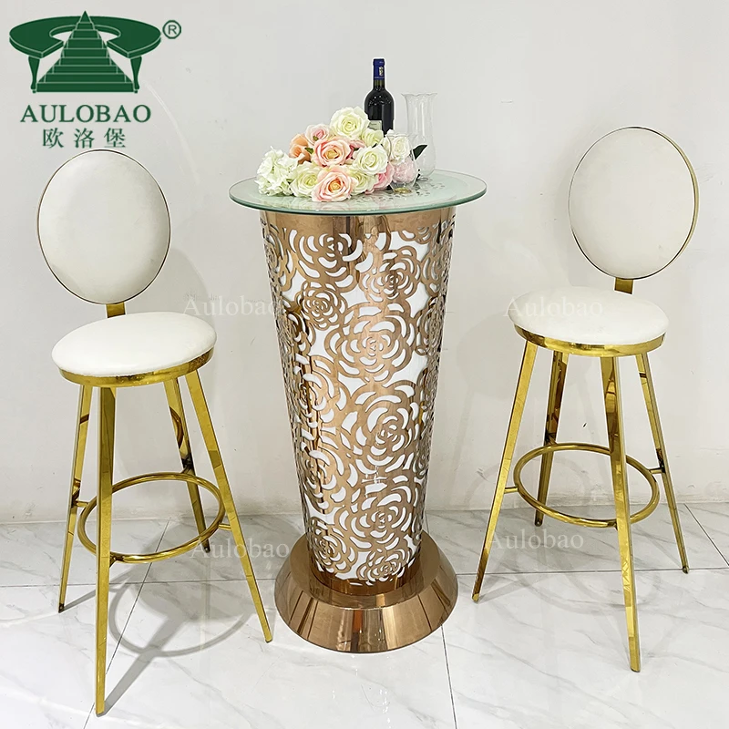 Rechargeable golden stainless steel round led light up bar table