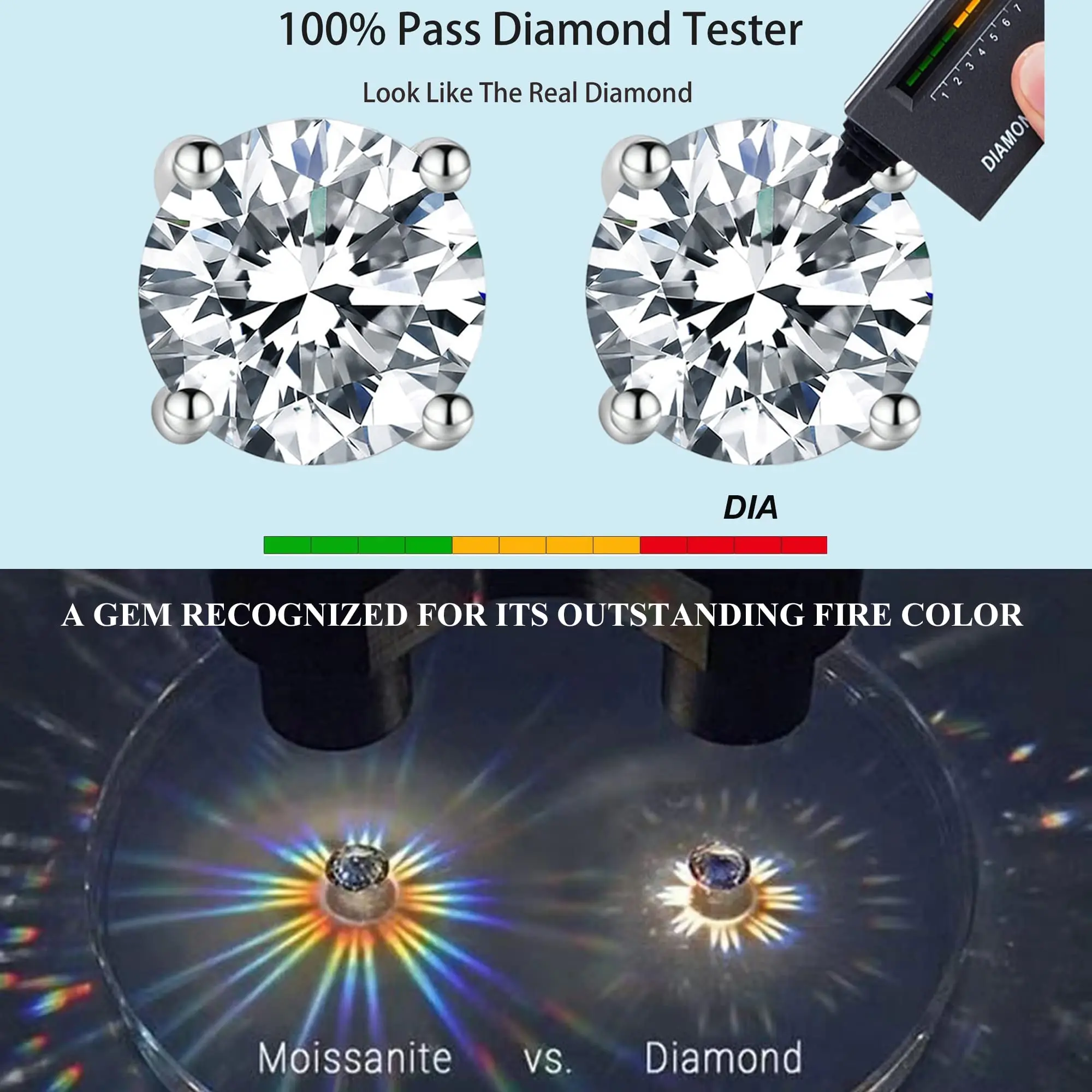 1 2 3 Carat Authentic Sterling Silver S925 Friction Back Stud Earrings with Moissanite Fine Jewelry with Certificate