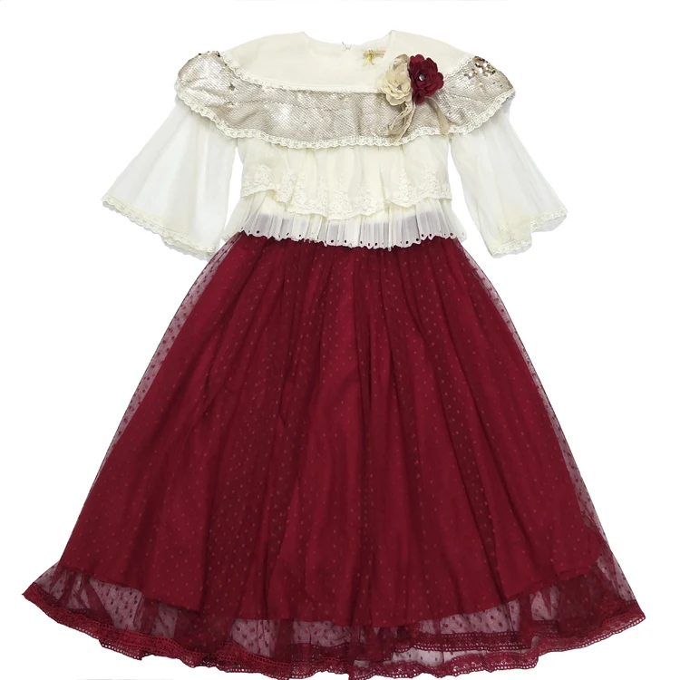 Morocco Turkish Ramadan Muslim Latest Clothes Kids Clothing Lovely Lace Flower Party Easter Girl Dress