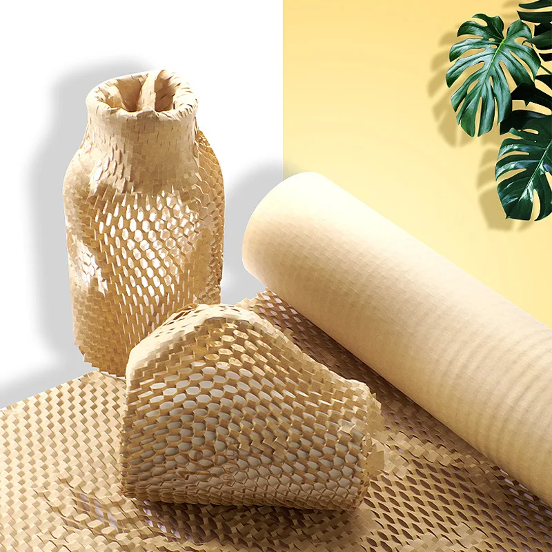 Brown honeycomb buffer paper roll environmentally friendly degradable recycling kraft mesh honeycomb wrapping packaging paper