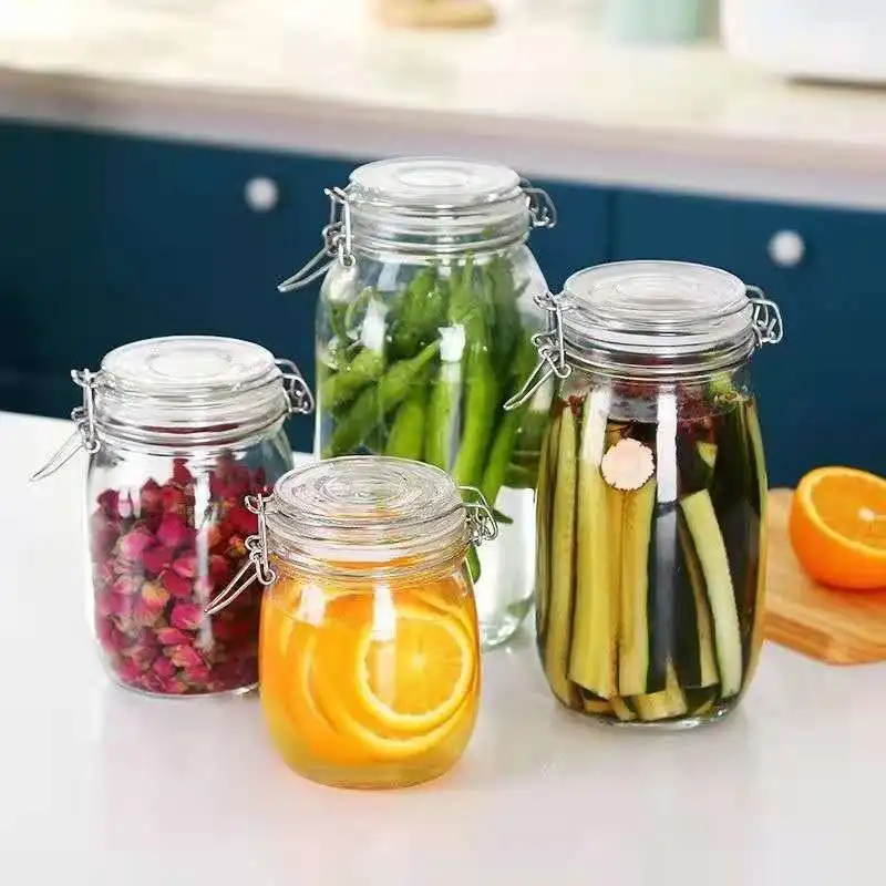 Airtight Glass Canister with Clamp Lids & Silicone Gaskets metal clip glass jars