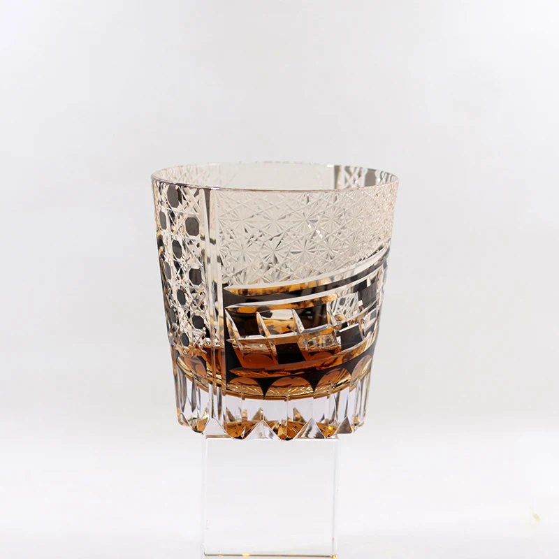 Japanese edo kiriko  whiskey glass hand carved 320ml Crystal Whiskey Glass Tumbler Hand Carved Cylinder With Gift Box