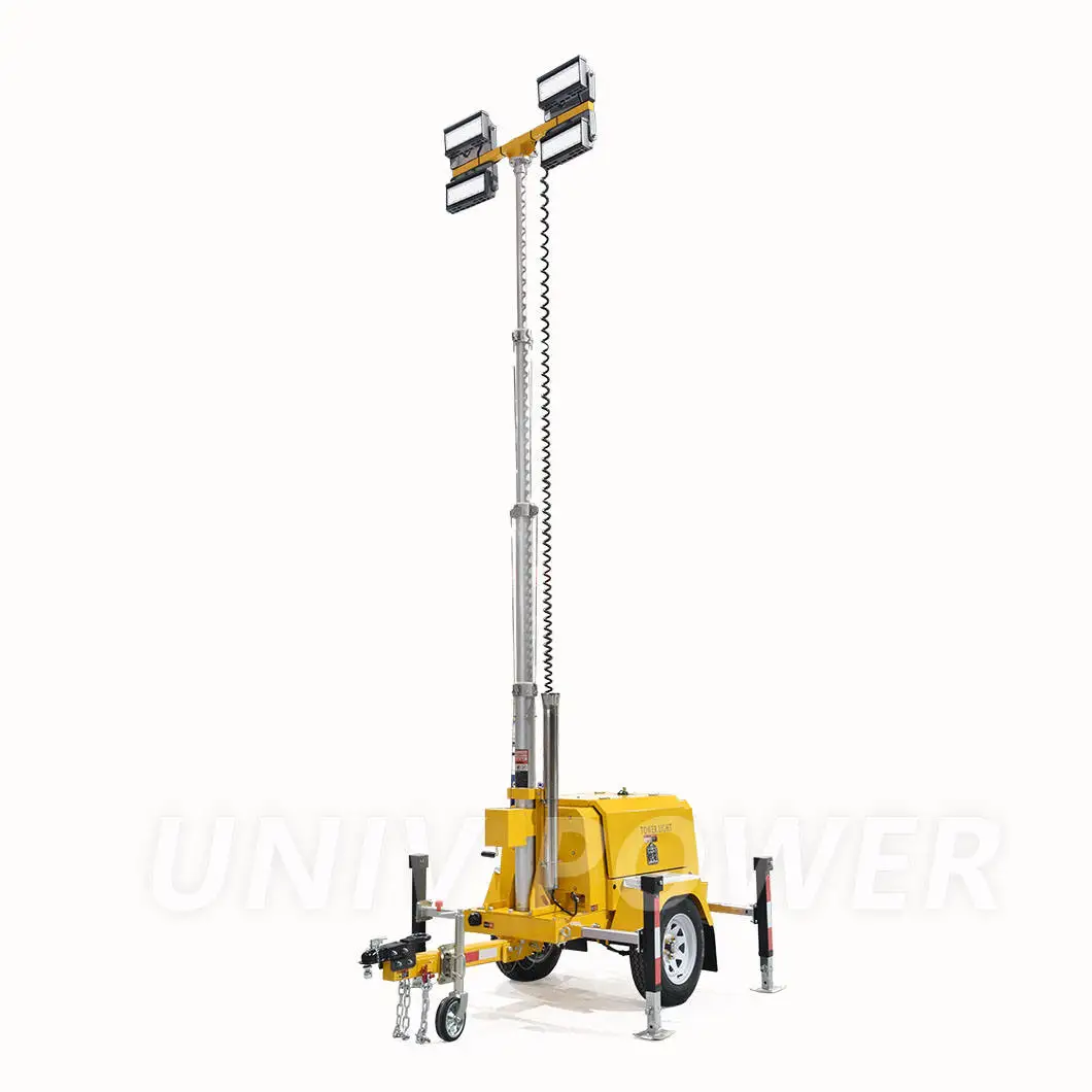 7m 9m mast 4x1000W Towable Mobile Light tower with 5kw 10kw Diesel Generator