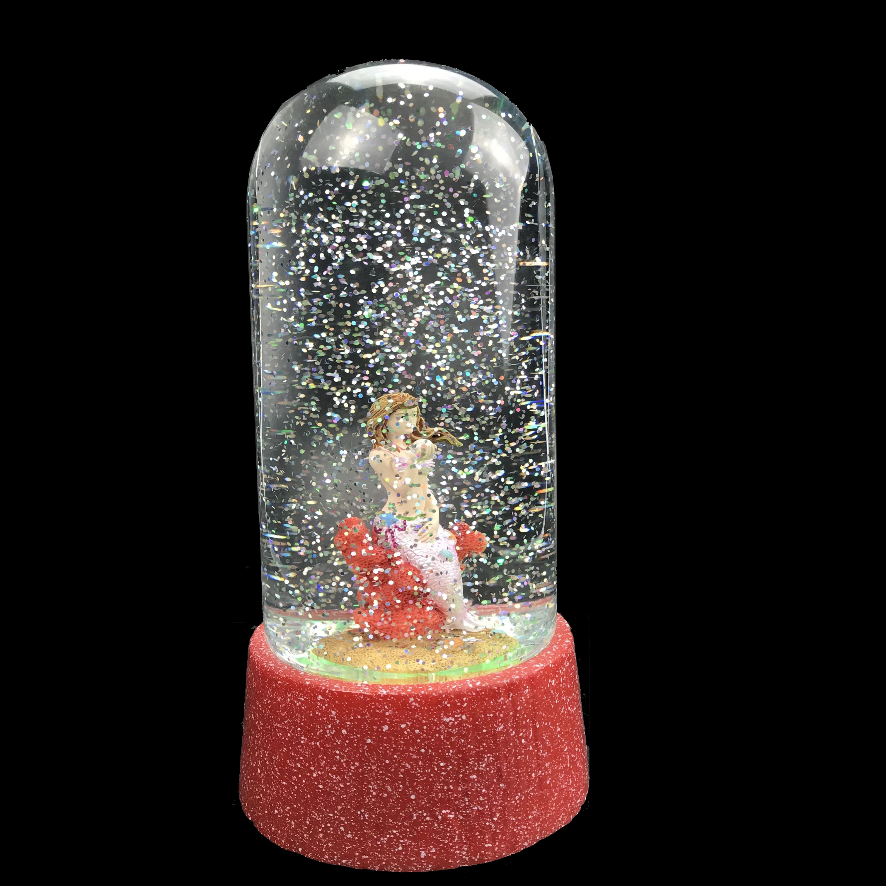 accept customization and Timer Light Up & Swirling Glitter cheap plastic snow globe beautiful mermaid sea series sparkles.