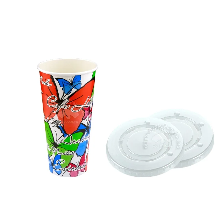 HAPPYPACK Disposable Wholesale Disposable Transparent Plastic Lid 22oz Cold Drink Paper Cup Plastic Flat Lid Free Sample