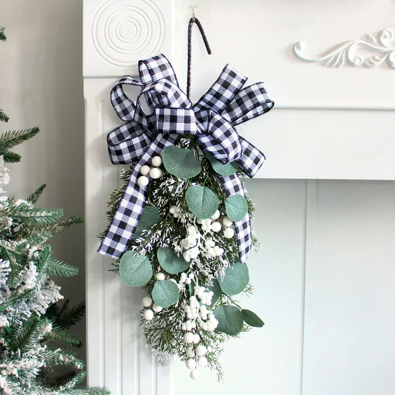 2023 New Year Rattan Christmas Front Door Wreath Decorative 50cm Ribbons Hang Tree Garland Ornaments Festival Party Supplies