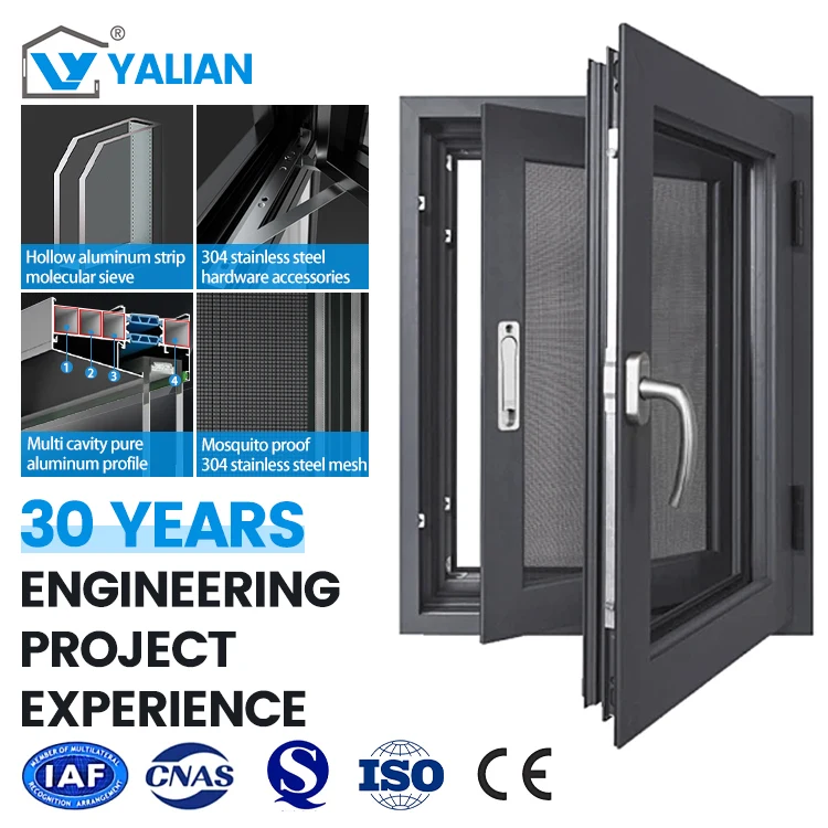 Customizable Casement Windows Double Glass Hurricane Impact Aluminum Alloy Home Building Graphic Design Casement Windows