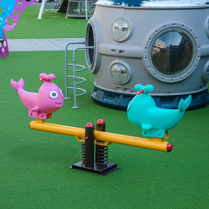 Amusement parks plastic seesaw outdoor animals shapes children playground playing seesaw