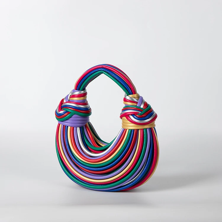 2024 Wholesale New Luxury Designer Mini Handbag Ladies Sling Crossbody Bag Hand Woven Noodle Women Rainbow Clutch Small Hand Bag